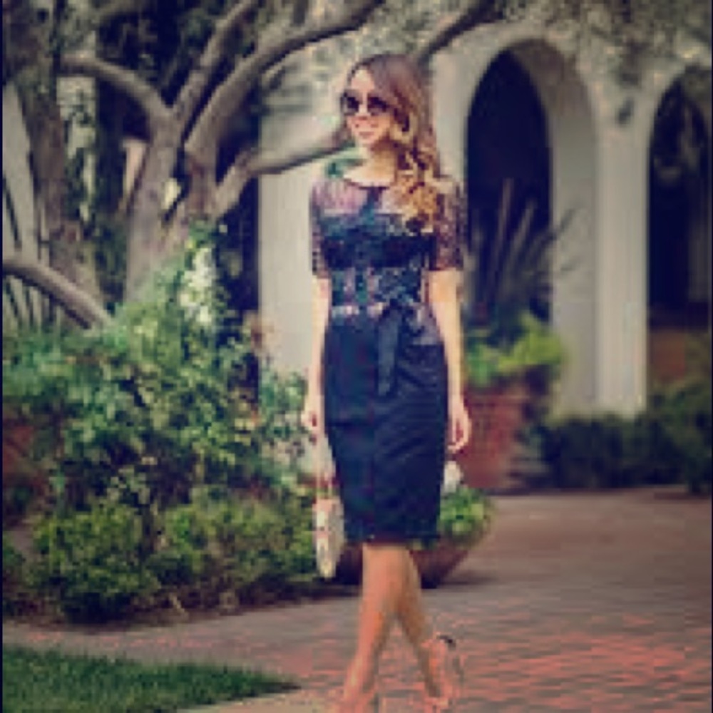 Navy lace dress from Anthropologie